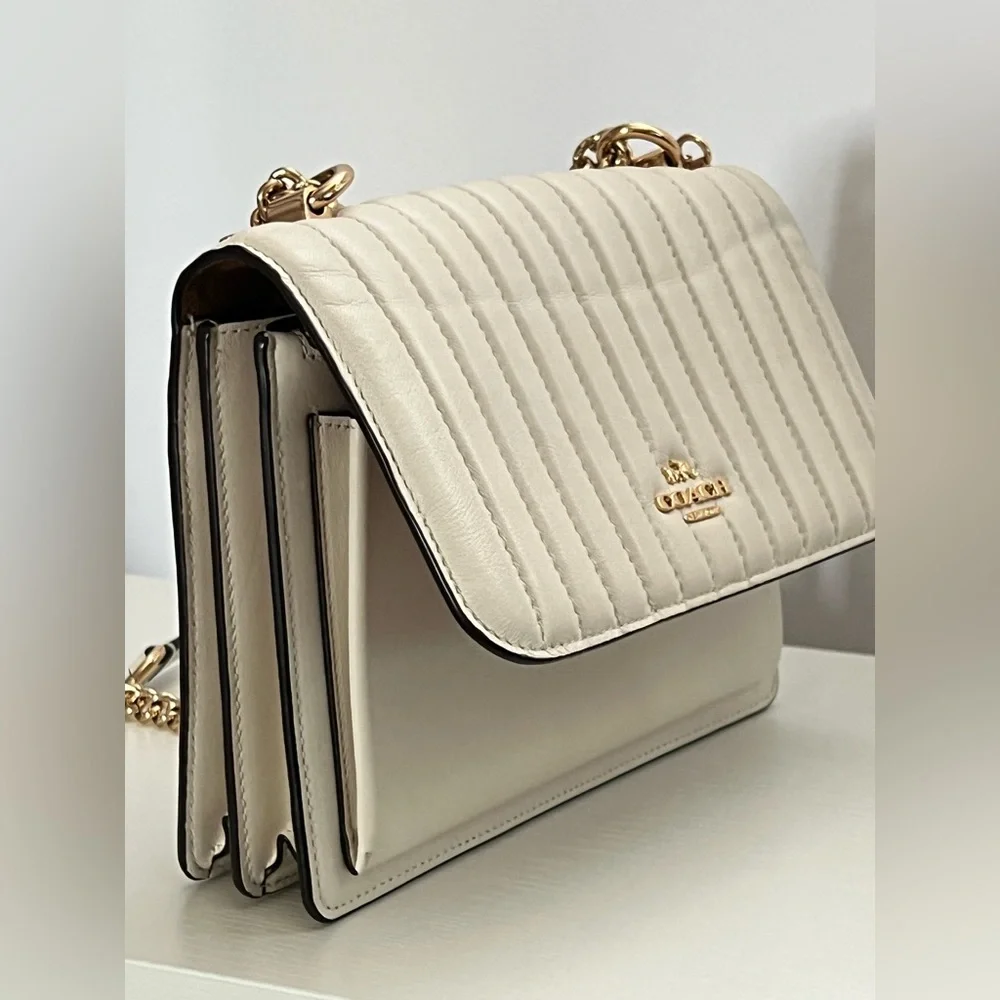 Coach Quilted Leather Shoulder Bag in Chalk White with Gold Chain - Picture 8 of 12